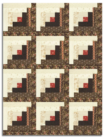 Moda Pre-cut 12 Block Log Cabin Quilt Kit - Miss Mollie - Dark Chocolate
