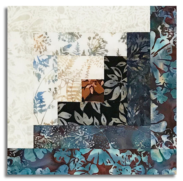Hoffman Bali Batiks Pre-Cut 12 Block Log Cabin Quilt Kit - Autumn Mist - Denim