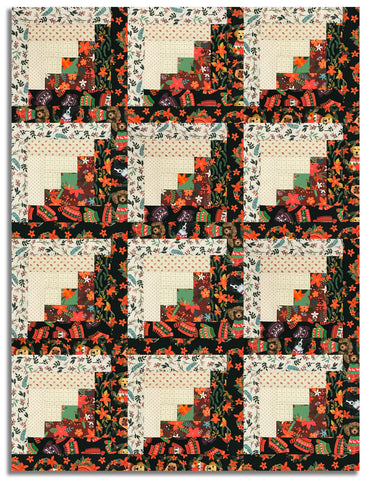 Matt's Free Spirit Pre-cut 12 Block Log Cabin Quilt Kit - Christmas Pets - Dogs