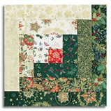 Andover/Makower Pre-Cut 12 Block Log Cabin Quilt Kit - Good Tidings - Green