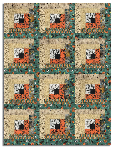 Clothworks Pre-Cut 12 Block Log Cabin Quilt Kit - Emerald Hollow - Green