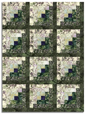 Matt's Hoffman Bali Batiks Pre-Cut 12 Block Log Cabin Quilt Kit - Meadow Lane - Green