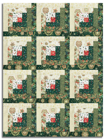Andover/Makower Pre-Cut 12 Block Log Cabin Quilt Kit - Good Tidings - Green