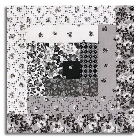 Riley Blake Pre-Cut 12-Block Log Cabin Quilt Kit - Ink & Ivory - Charcoal