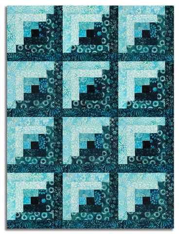 Anthology Batik Pre-Cut 12 Block Log Cabin Quilt Kit - Lagoon 2