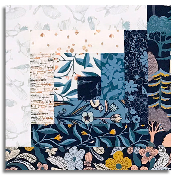 Matt's Moda Pre-cut 12 Block Log Cabin Quilt Kit - Feather & Forest Bloom - Midnight