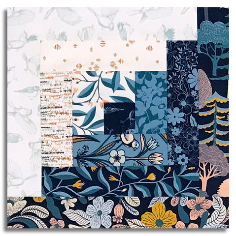 Matt's Moda Pre-cut 12 Block Log Cabin Quilt Kit - Feather & Forest Bloom - Midnight