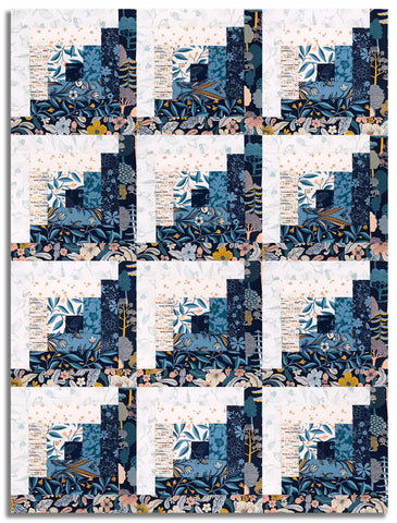 Matt's Moda Pre-cut 12 Block Log Cabin Quilt Kit - Feather & Forest Bloom - Midnight