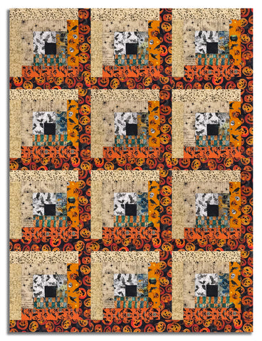 Clothworks Pre-Cut 12 Block Log Cabin Quilt Kit - Emerald Hollow - Orange