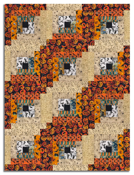 Clothworks Pre-Cut 12 Block Log Cabin Quilt Kit - Emerald Hollow - Ora ...