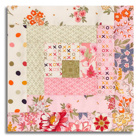Moda Pre-cut 12 Block Log Cabin Quilt Kit - Fieldrush - Peony
