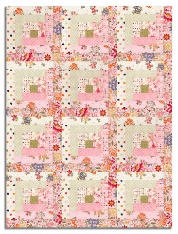 Moda Pre-cut 12 Block Log Cabin Quilt Kit - Fieldrush - Peony