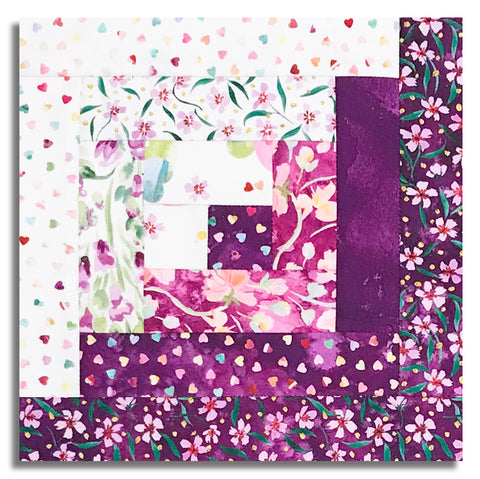 Matt's Moda Pre-cut 12 Block Log Cabin Quilt Kit - Fleur The Love - Plum