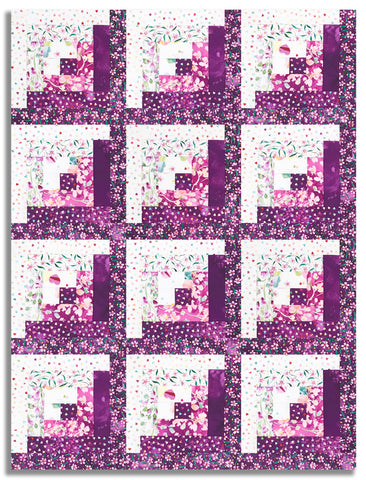 Matt's Moda Pre-cut 12 Block Log Cabin Quilt Kit - Fleur The Love - Plum