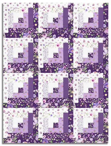 Matt's Clothworks Pre-Cut 12 Block Log Cabin Quilt Kit - Chateau En Fleur - Purple