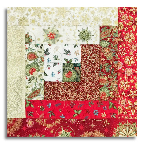 Andover/Makower Pre-Cut 12 Block Log Cabin Quilt Kit - Good Tidings - Red