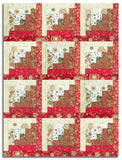 Andover/Makower Pre-Cut 12 Block Log Cabin Quilt Kit - Good Tidings - Red