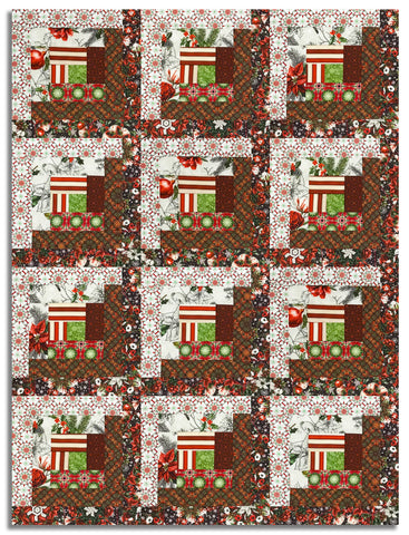 Matt's In The Beginning Pre-Cut 12 Block Log Cabin Quilt Kit - Winter Enchantment - Red