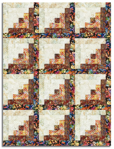 In The Beginning Pre-Cut 12 Block Log Cabin Quilt Kit - Halcyon II - Rust