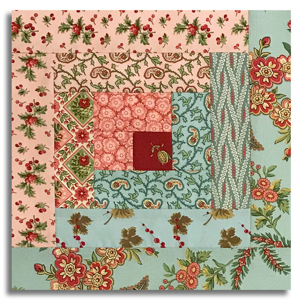 Andover Pre-Cut 12 Block Log Cabin Quilt Kit - Jingle Bell - Vintage Blue