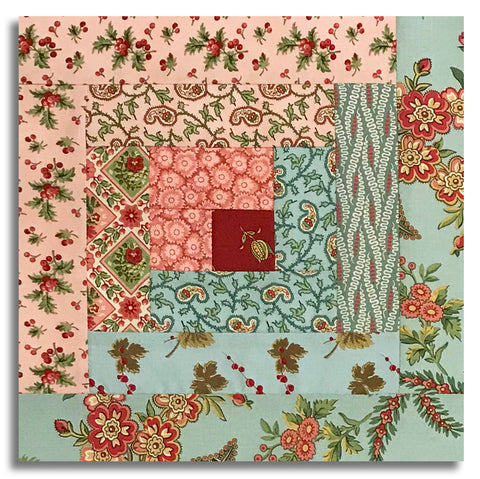 Andover Pre-Cut 12 Block Log Cabin Quilt Kit - Jingle Bell - Vintage Blue