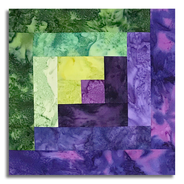 Hoffman Bali Batiks Pre-Cut 12 Block Log Cabin Quilt Kit - 1895 Watercolors - Violet Pine