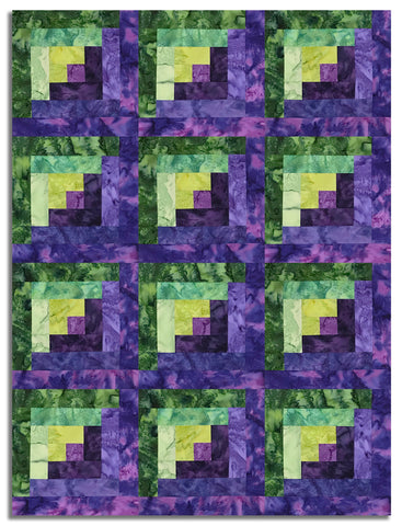 Hoffman Bali Batiks Pre-Cut 12 Block Log Cabin Quilt Kit - 1895 Watercolors - Violet Pine