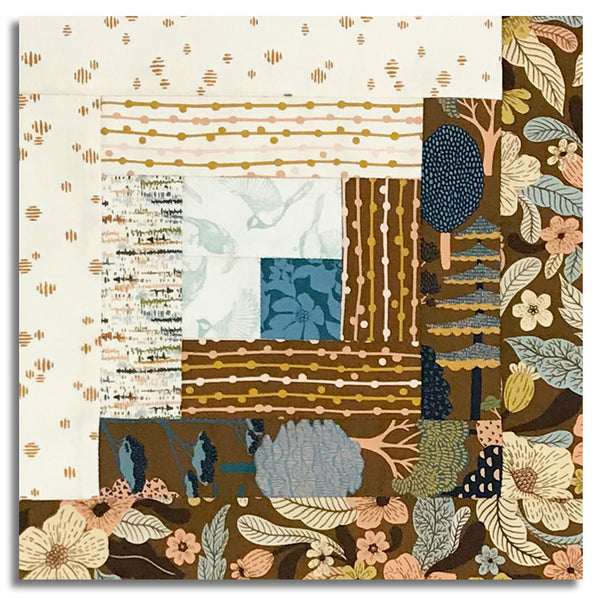 Matt's Moda Pre-cut 12 Block Log Cabin Quilt Kit - Feather & Forest Bloom - Walnut