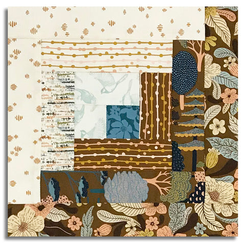 Matt's Moda Pre-cut 12 Block Log Cabin Quilt Kit - Feather & Forest Bloom - Walnut