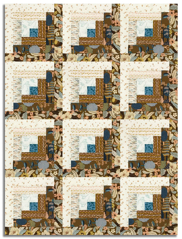 Matt's Moda Pre-cut 12 Block Log Cabin Quilt Kit - Feather & Forest Bloom - Walnut