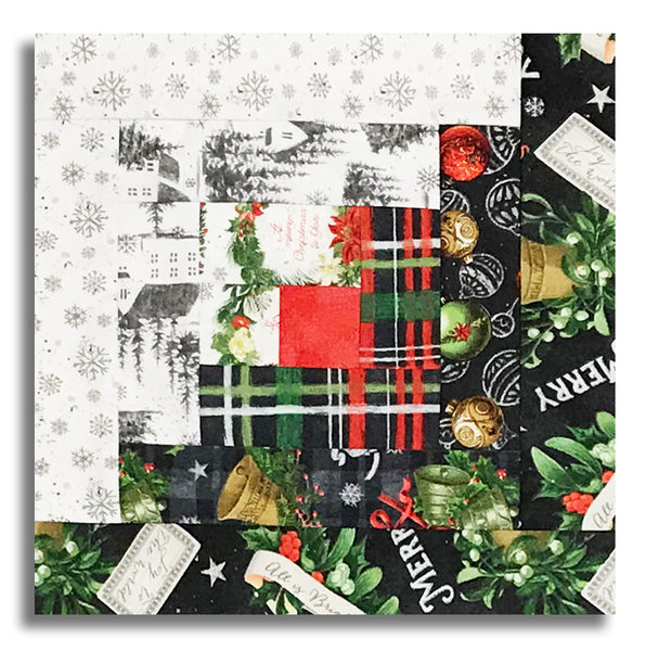 Blank Quilting Pre-Cut 12 Block Log Cabin Quilt Kit - Be Merry & Shine Bright