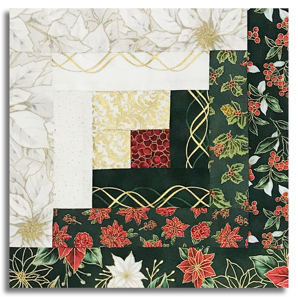 Hoffman Metallic Pre-Cut 12 Block Log Cabin Quilt Kit - Blooming Holidays