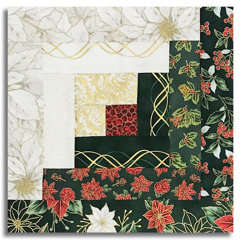 Hoffman Metallic Pre-Cut 12 Block Log Cabin Quilt Kit - Blooming Holidays