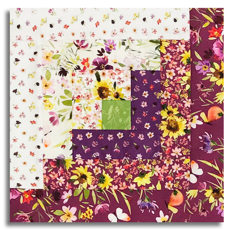 Clothworks Pre-cut 12 Block Log Cabin Quilt Kit - Summer Garden