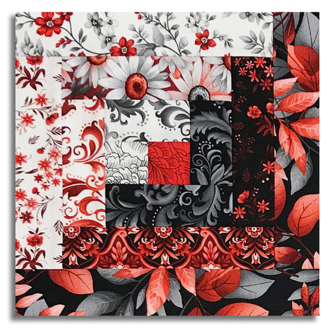 Henry Glass & Co. Pre-Cut 12 Block Log Cabin Quilt Kit - Scarlet's Treasure