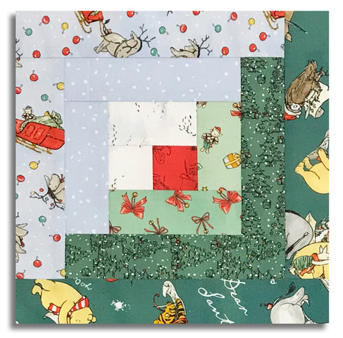 Matt's Studio E Pre-cut 12 Block Log Cabin Quilt Kit - Christmas At Pooh Corner