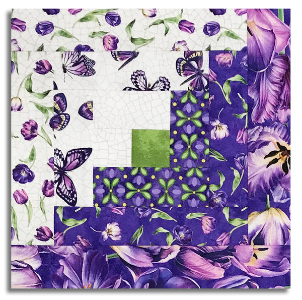 Northcott Pre-Cut 12 Block Log Cabin Quilt Kit -  Tulip Garden