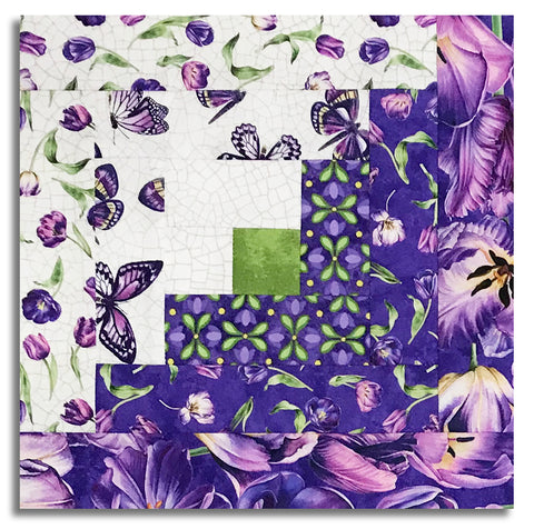 Northcott Pre-Cut 12 Block Log Cabin Quilt Kit -  Tulip Garden