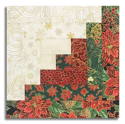 Hoffman Pre-Cut 12 Block Log Cabin Quilt Kit - Christmas Wish