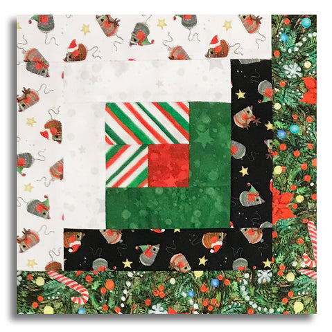 Windham Pre-Cut 12 Block Log Cabin Quilt Kit - Meowy Christmas