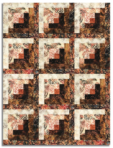 Matt's Hoffman Bali Batiks Pre-Cut 12 Block Log Cabin Quilt Kit - Fall Into You - Harvest