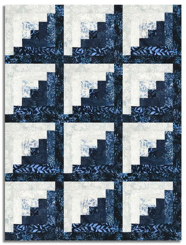 Matt's Hoffman Bali Batiks Pre-Cut 12 Block Log Cabin Quilt Kit - Into The Snow