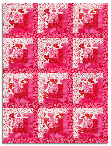 Northcott Pre-Cut 12 Block Log Cabin Quilt Kit - Forever Love