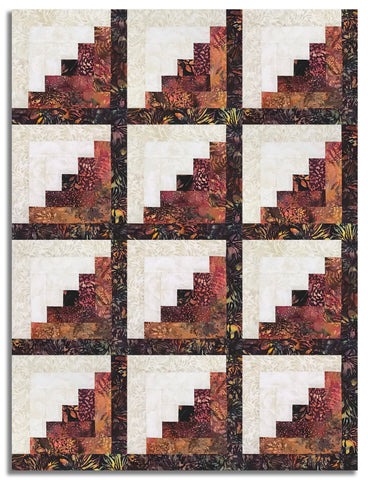 Matt's Hoffman Bali Batiks Pre-Cut 12 Block Log Cabin Quilt Kit - Fall Into You - Sonoma