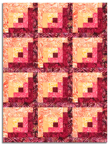 Matt's Hoffman Bali Batiks Pre-Cut 12 Block Log Cabin Quilt Kit - Sundown
