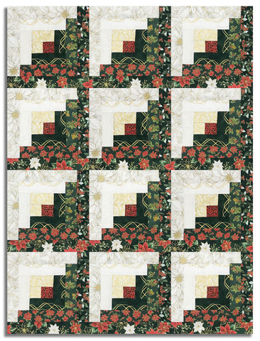 Hoffman Metallic Pre-Cut 12 Block Log Cabin Quilt Kit - Blooming Holidays