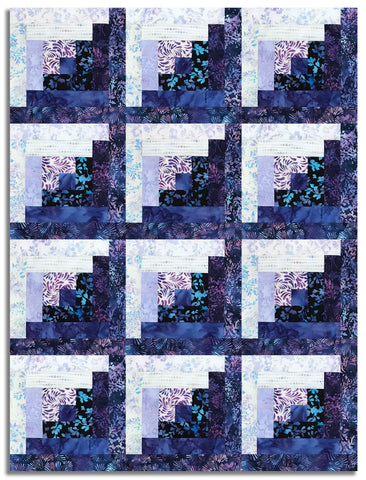 Matt's Hoffman Bali Batiks Pre-Cut 12 Block Log Cabin Quilt Kit - Violet Waves