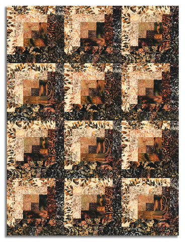 Hoffman Bali Batiks Pre-Cut 12 Block Log Cabin Quilt Kit - Coffee Shoppe
