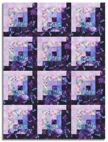 Timeless Treasures Pre-Cut 12 Block Log Cabin Quilt Kit - Dragonfly Mist