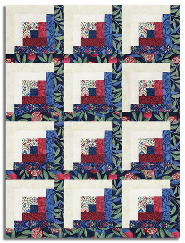 Northcott Pre-Cut 12 Block Log Cabin Quilt Kit - Pomegranate